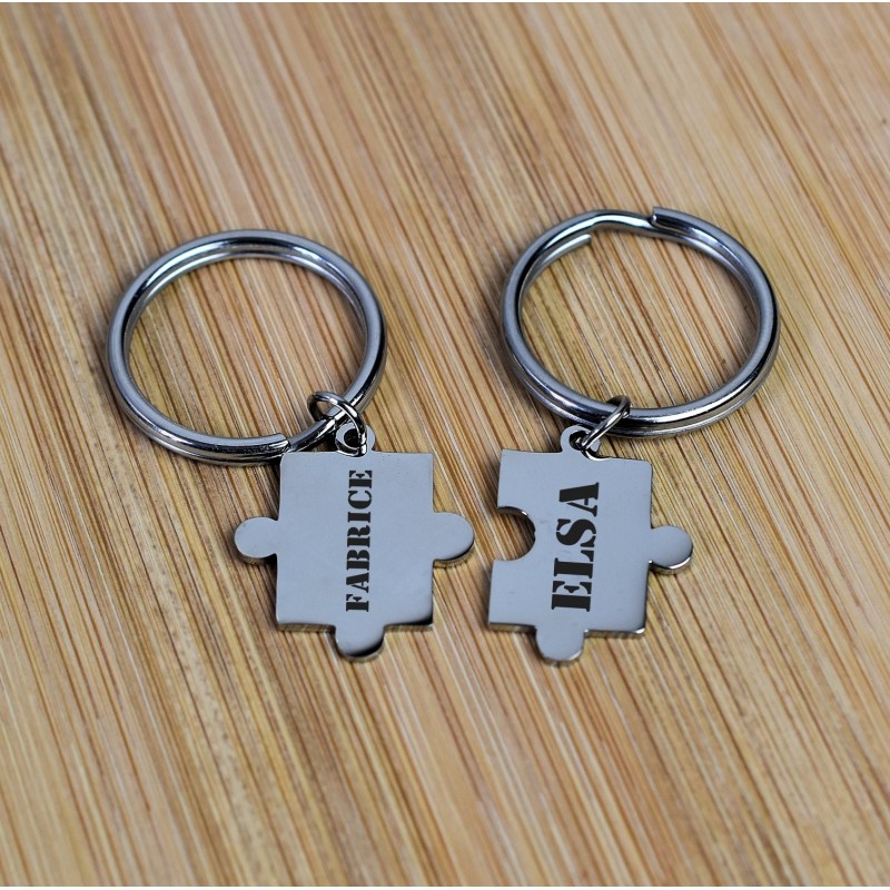Porte-clés pièce de puzzle amitié couple lot de 2 acier gravure personnalisée