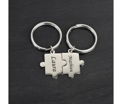 Porte-clés pièce de puzzle amitié couple lot de 2 acier gravure personnalisée