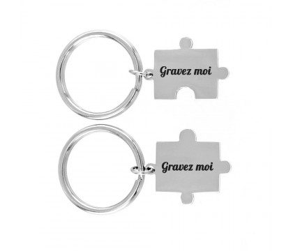 Porte-clés pièce de puzzle amitié couple lot de 2 acier gravure personnalisée