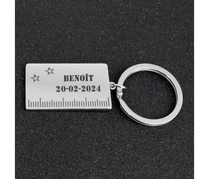 Porte-clés règle d'écolier en acier gravure personnalisée