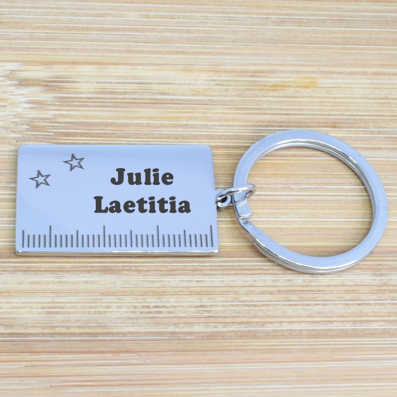 Porte-clés règle d'écolier en acier gravure personnalisée