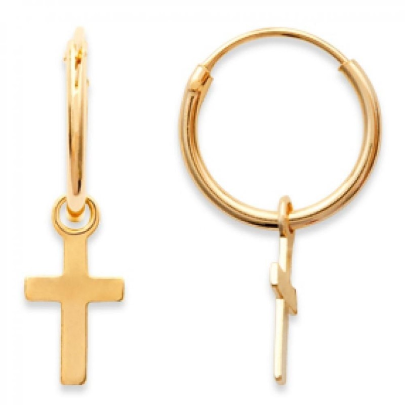 Boucles d'oreilles créole croix Plaqué or 750 3 microns