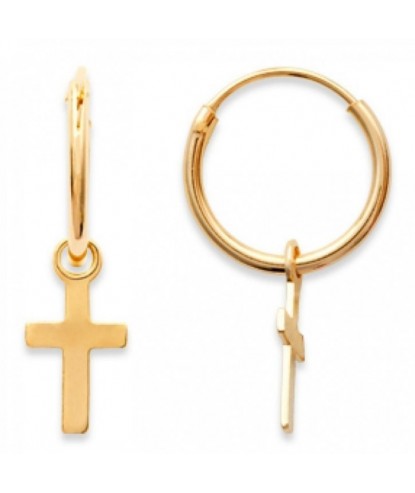 Boucles d'oreilles créole croix Plaqué or 750 3 microns