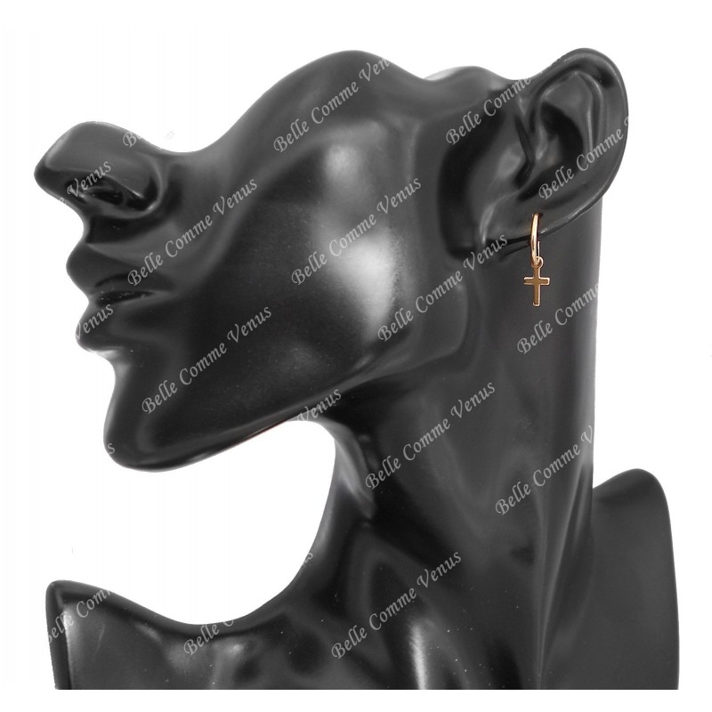 Boucles d'oreilles créole croix Plaqué or 750 3 microns
