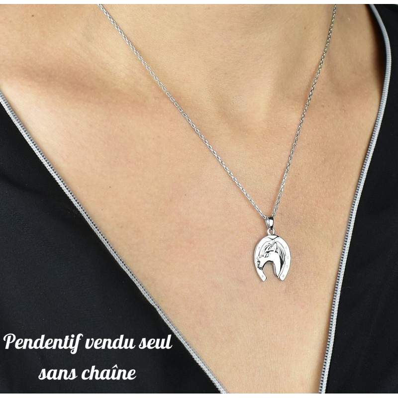 Pendentif fer à cheval porte bonheur Argent 925 Rhodié
