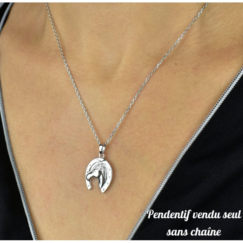 Pendentif fer à cheval porte bonheur Argent 925 Rhodié