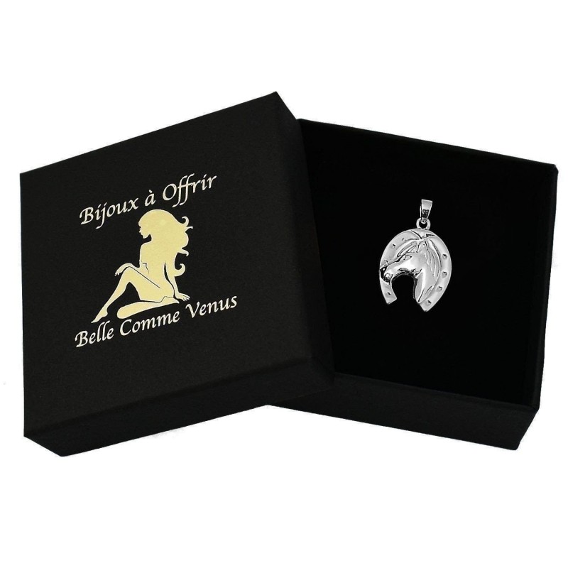 Pendentif fer à cheval porte bonheur Argent 925 Rhodié