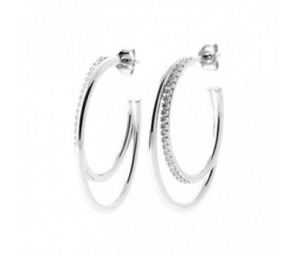 Boucles d'oreilles Créole oxyde de zirconium 2 rangs Argent 925 Rhodié