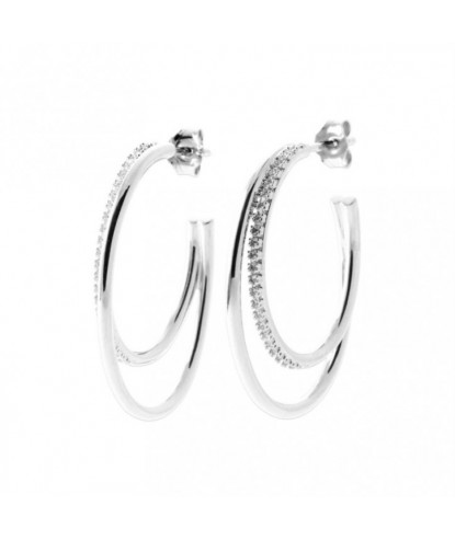 Boucles d'oreilles Créole oxyde de zirconium 2 rangs Argent 925 Rhodié
