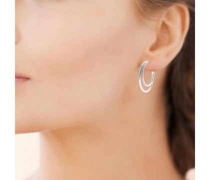 Boucles d'oreilles Créole oxyde de zirconium 2 rangs Argent 925 Rhodié