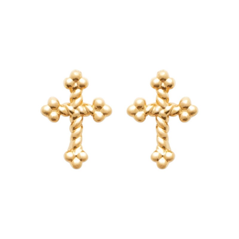 Boucles d'oreilles croix trèfle Plaqué OR 750 3 microns