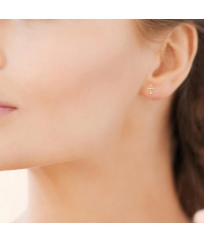 Boucles d'oreilles croix trèfle Plaqué OR 750 3 microns