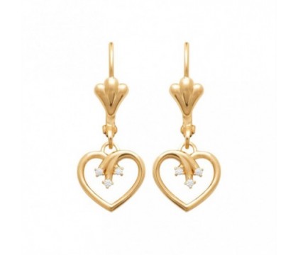 Boucles d'oreilles coeur 3 branches d'oxydes de zirconium dormeuses Plaqué OR 750 3 microns