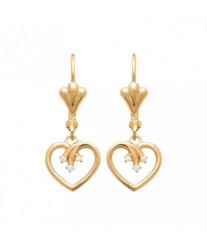 Boucles d'oreilles coeur 3 branches d'oxydes de zirconium dormeuses Plaqué OR 750 3 microns