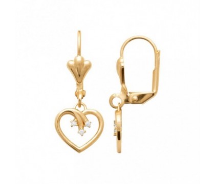Boucles d'oreilles coeur 3 branches d'oxydes de zirconium dormeuses Plaqué OR 750 3 microns