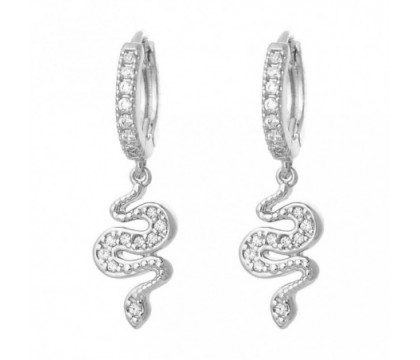 Boucles d'oreilles Mini Créoles serpent pendant serti d'oxydes de zirconium Argent 925 Rhodié