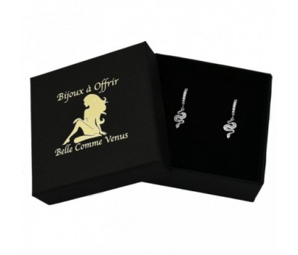 Boucles d'oreilles Mini Créoles serpent pendant serti d'oxydes de zirconium Argent 925 Rhodié Boucles d'oreilles Mini Créoles serpent pendant serti d'oxydes de zirconium Argent 925 Rhodié
