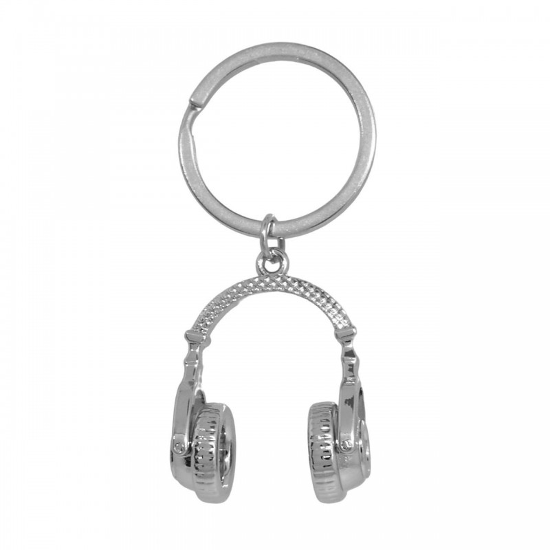 Porte-clés casque de musique audio argenté