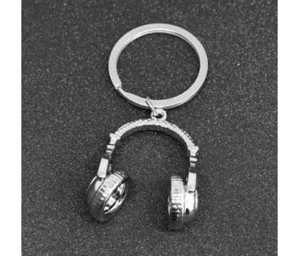 Porte-clés casque de musique audio argenté