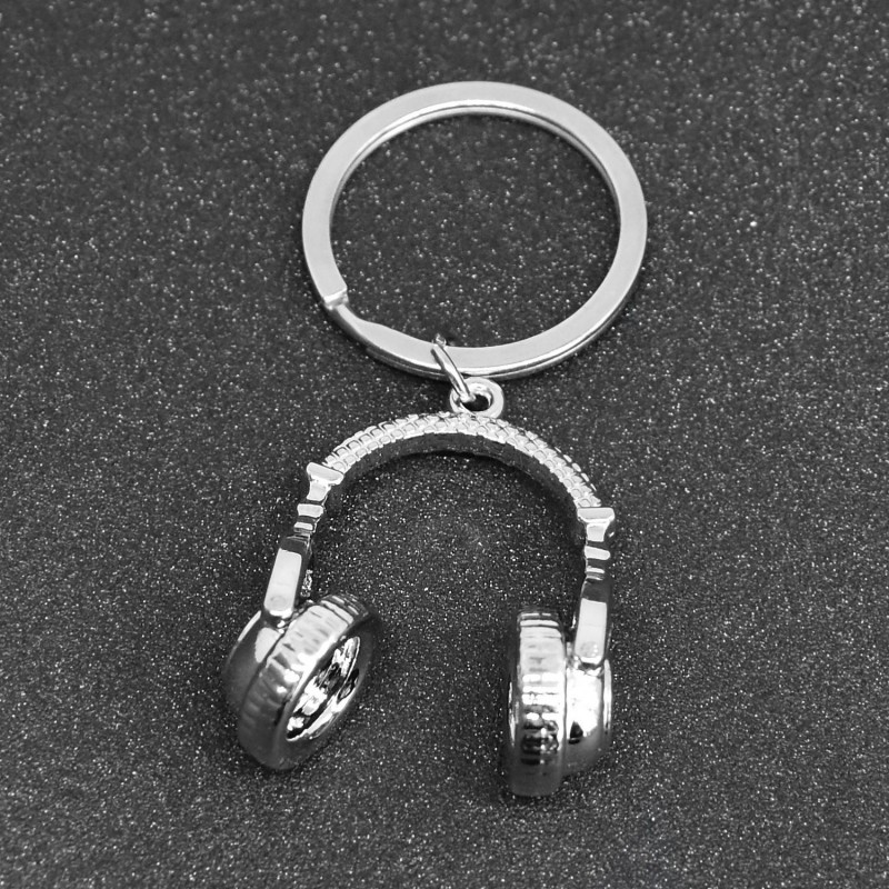 Porte-clés casque de musique audio argenté