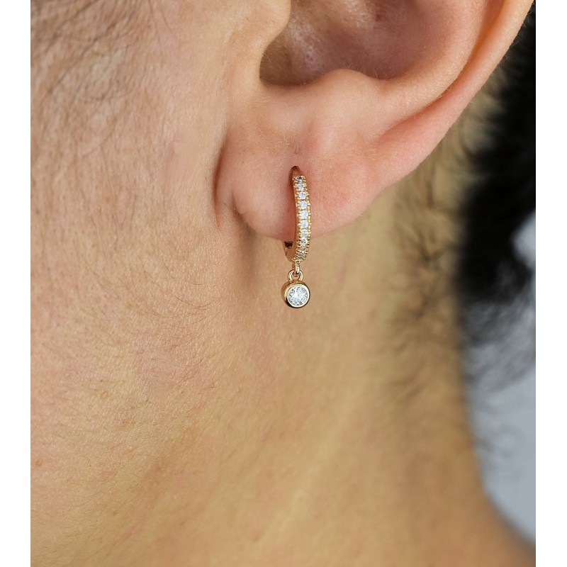 Boucles d'oreilles mini créole serties d'oxydes de zirconium Plaqué or 750 3 microns