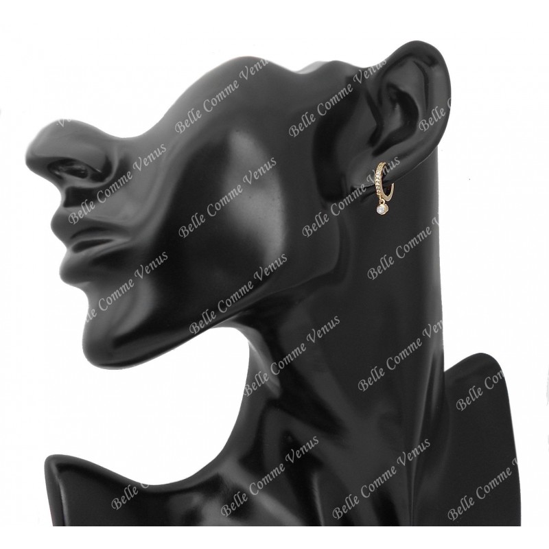 Boucles d'oreilles mini créole serties d'oxydes de zirconium Plaqué or 750 3 microns