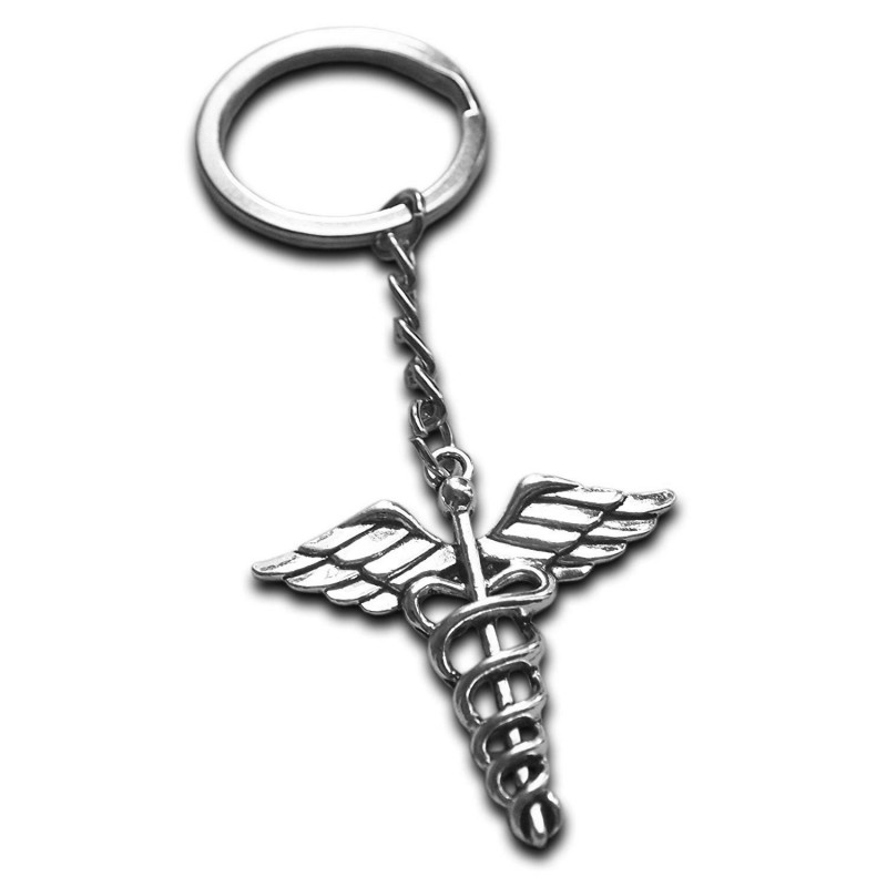 Porte-clés caducée médicale argenté