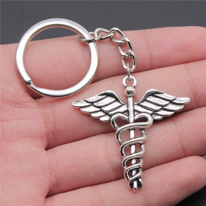 Porte-clés caducée médicale argenté