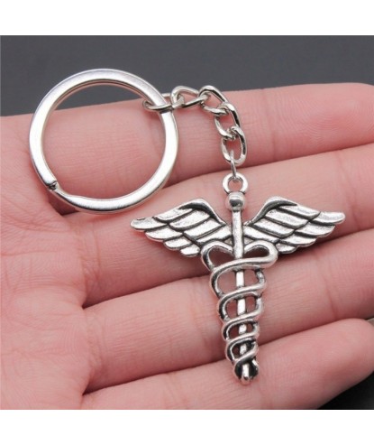 Porte-clés caducée médicale argenté