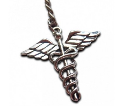 Porte-clés caducée médicale argenté