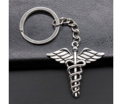 Porte-clés caducée médicale argenté