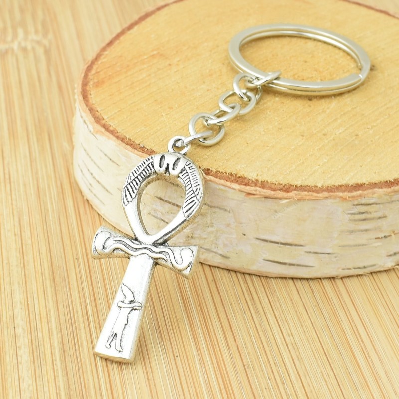 Porte-clés ânkh croix ansée hiéroglyphe égyptien argenté Porte-clés ânkh croix ansée hiéroglyphe égyptien argenté