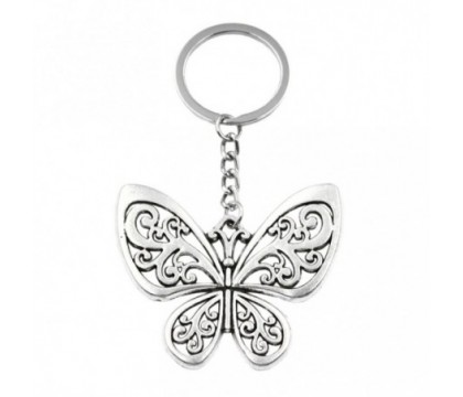 Porte-clés papillon ajouré argenté