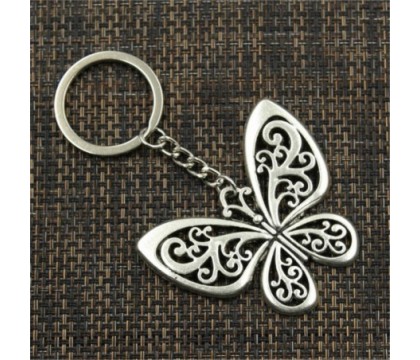 Porte-clés papillon ajouré argenté