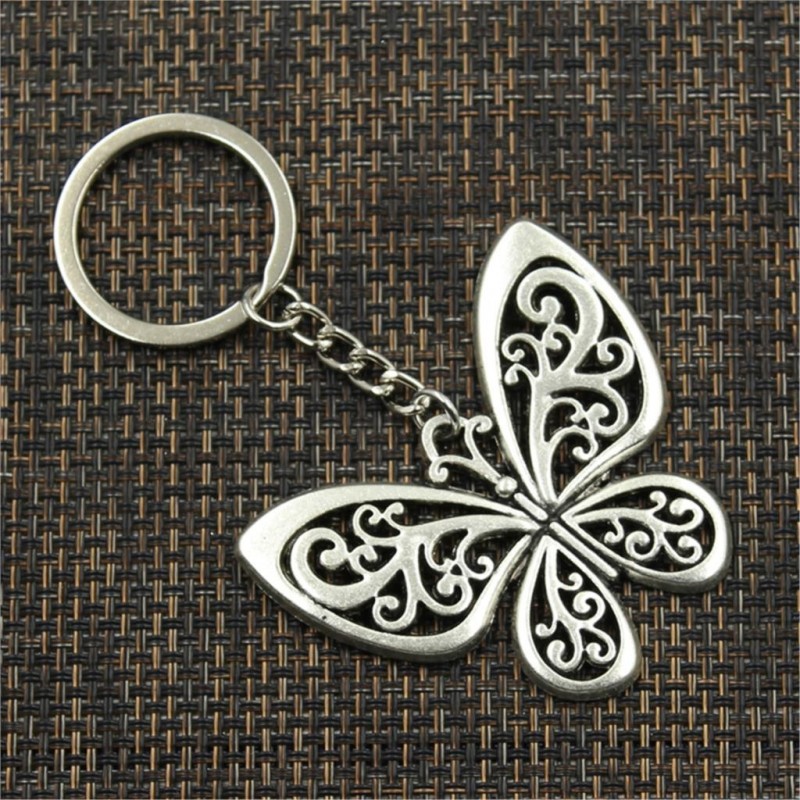 Porte-clés papillon ajouré argenté