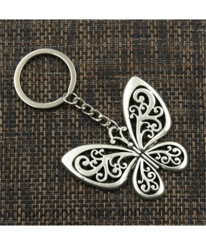 Porte-clés papillon ajouré argenté