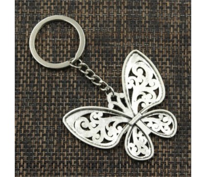 Porte-clés papillon ajouré argenté