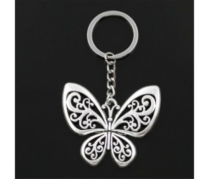 Porte-clés papillon ajouré argenté