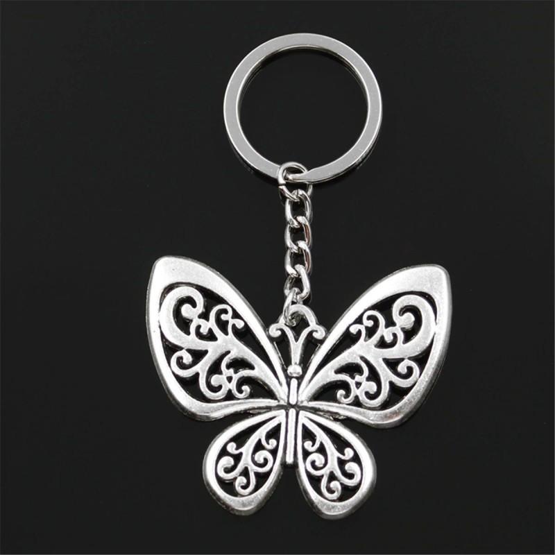 Porte-clés papillon ajouré argenté
