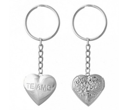 Porte-clés médaillon photo coeur arbre de vie te amo acier