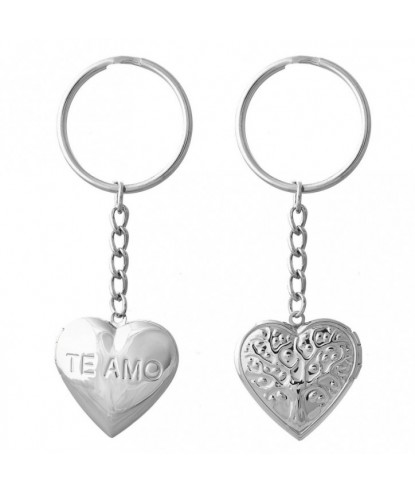 Porte-clés médaillon photo coeur arbre de vie te amo acier