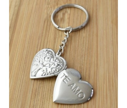 Porte-clés médaillon photo coeur arbre de vie te amo acier