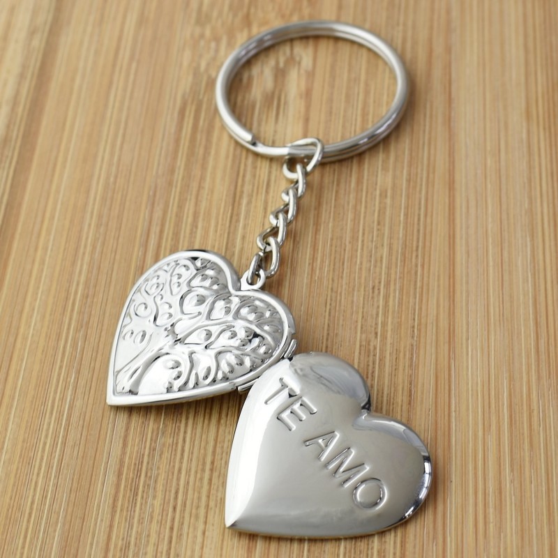 Porte-clés médaillon photo coeur arbre de vie te amo acier