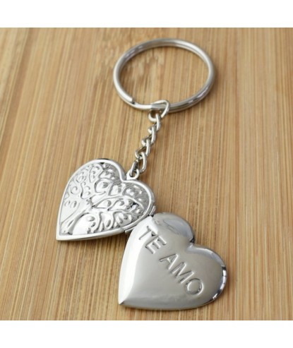 Porte-clés médaillon photo coeur arbre de vie te amo acier