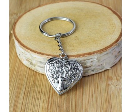 Porte-clés médaillon photo coeur arbre de vie te amo acier