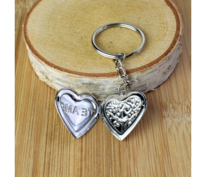 Porte-clés médaillon photo coeur arbre de vie te amo acier