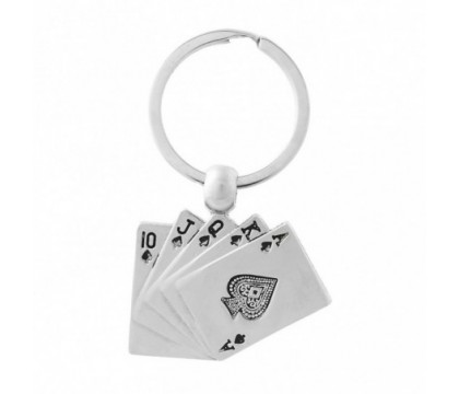 Porte-clés jeu de cartes poker argenté