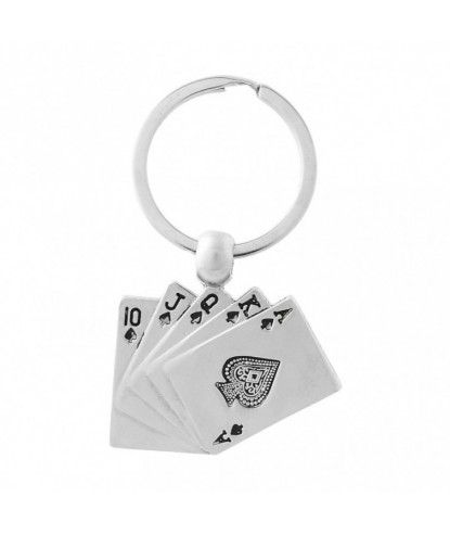 Porte-clés jeu de cartes poker argenté