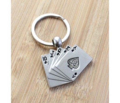 Porte-clés jeu de cartes poker argenté