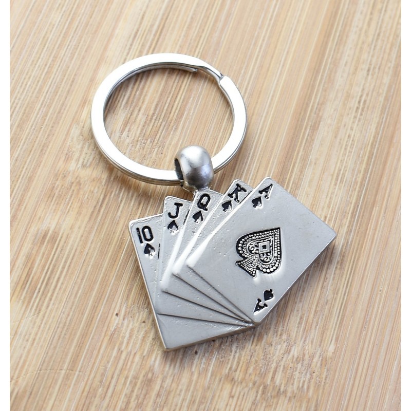 Porte-clés jeu de cartes poker argenté